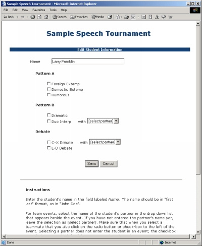 Edit Student Information - click to enlarge
