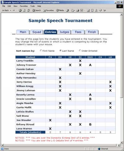 Entries Tab - click to enlarge