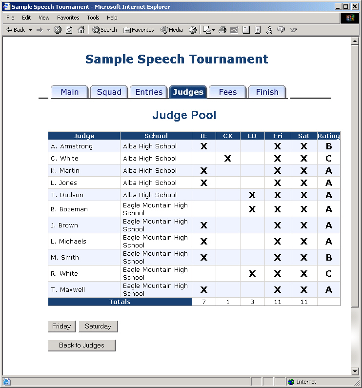 Judges Tab (Administrator)