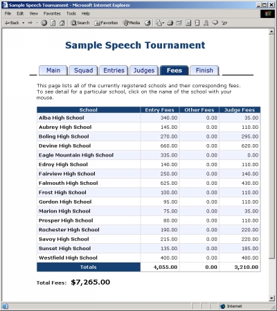 Fees Tab (Administrator) - click to enlarge